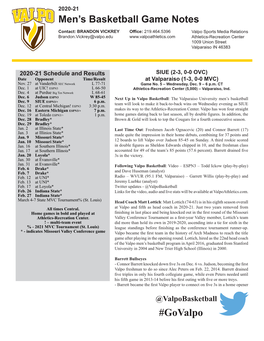 Men's Basketball Game Notes