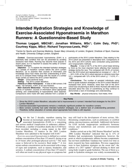 Intended Hydration Strategies and Knowledge of Exercise-Associated Hyponatraemia in Marathon Runners