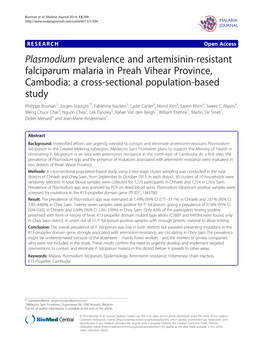 Plasmodium Prevalence and Artemisinin