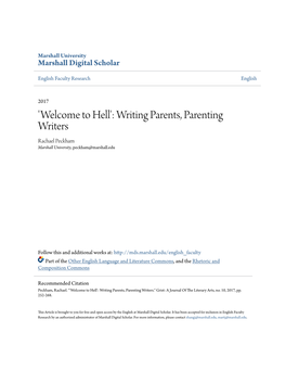 Writing Parents, Parenting Writers Rachael Peckham Marshall University, Peckham@Marshall.Edu