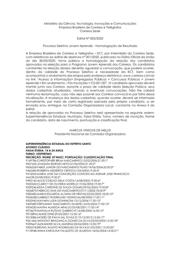 Ministério Da Ciência, Tecnologia, Inovações E Comunicações Empresa Brasileira De Correios E Telégrafos Correios Sede