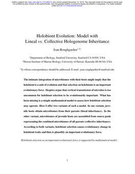 Holobiont Evolution: Model with Lineal Vs