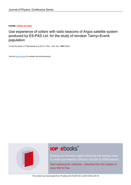 Use Experience of Collars with Radio Beacons of Argos Satellite System Produced by ES-PAS Ltd