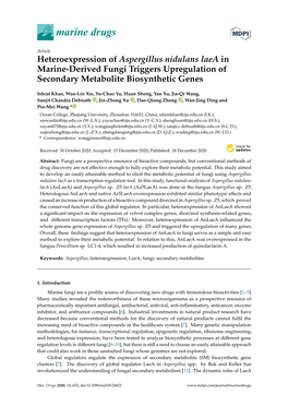 Heteroexpression of Aspergillus Nidulans Laea in Marine-Derived Fungi Triggers Upregulation of Secondary Metabolite Biosynthetic Genes
