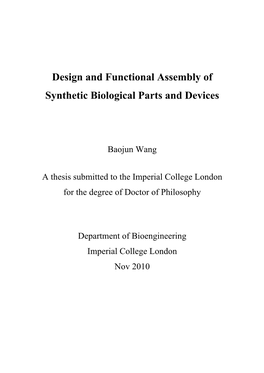 Design and Functional Assembly of Synthetic Biological Parts and Devices
