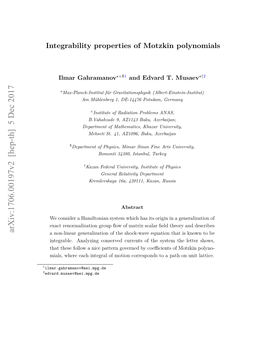 Integrability Properties of Motzkin Polynomials