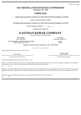 EASTMAN KODAK COMPANY (Exact Name of Registrant As Specified in Its Charter)