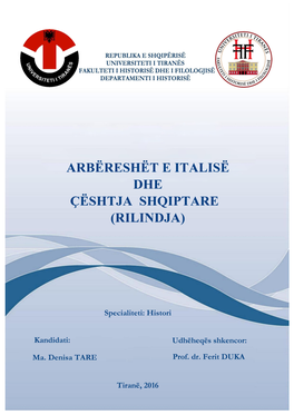 Arbëreshët E Italisë Dhe Çështja Shqiptare (Rilindja)