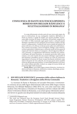 L'influenza DI Dante SULL'enciclopedista Romeno