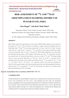 RISK ASSESSMENT of U and Th in GROUNDWATER in BATHINDA DISTRICT of PUNJAB STATE, INDIA