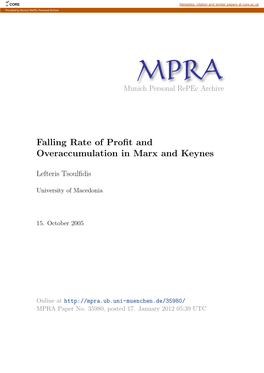 Falling Rate of Profit and Overaccumulation in Marx and Keynes*