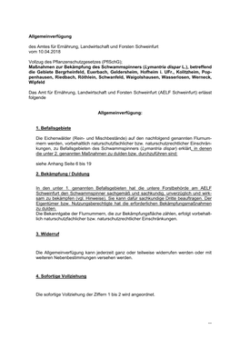 Allgemeinverfügung Des Amtes Für Ernährung, Landwirtschaft Und Forsten Schweinfurt Vom 10.04.2018