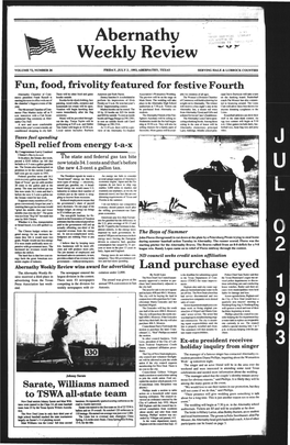 Abernathy Weekly Review Wins Award for Advertising Land Purchase Eyed the Abernathy Weekly Re­ the Newspaper Entered the Culation Under 2,000