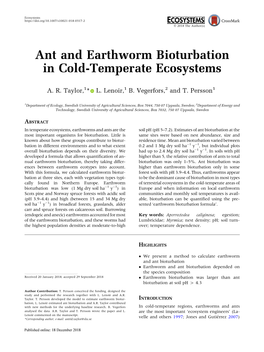 Ant and Earthworm Bioturbation in Cold-Temperate Ecosystems