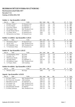 BEZIRKSSCHÜTZENVERBAND LÜNEBURG Bezirksmeisterschaft Halle 2017 Barendorf / LG Sonntag, D