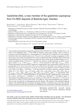 Gadolinite-(Nd), a New Member of the Gadolinite Supergroup from Fe-REE Deposits of Bastnäs-Type, Sweden