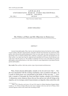 The Politics of Plato and His Objection to Democracy