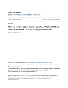 Attitudes Towards Depression and Suicide: an Analysis of News Coverage and Online Comments on Nigerian News Sites