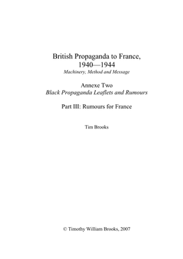 British Propaganda to France, 1940—1944 Machinery, Method and Message