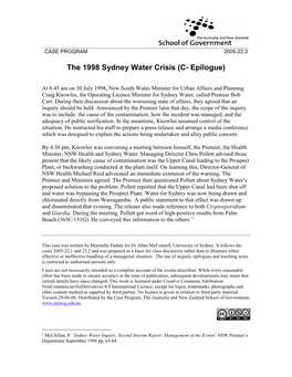 The 1998 Sydney Water Crisis (C- Epilogue)