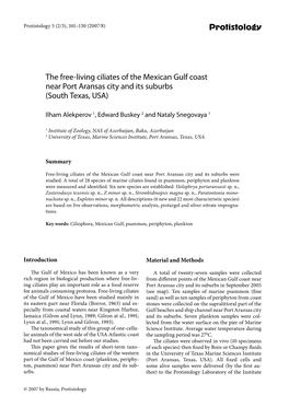 The Free-Living Ciliates of the Mexican Gulf Coast Near Port Aransas City and Its Suburbs (South Texas, USA)