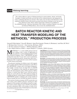 Batch Reactor Kinetic and Heat Transfer Modeling of the METHOCEL™ Production Process