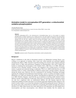 Animation Model to Conceptualize ATP Generation: a Mitochondrial Oxidative Phosphorylation