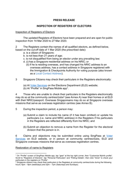 Press Release Inspection of Registers of Electors