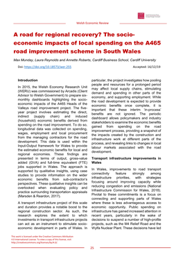 The Socio- Economic Impacts of Local Spending on the A465 Road Improvement Scheme in South Wales