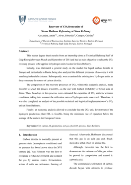 Recovery of CO2 from Units of Steam Methane Reforming at Sines