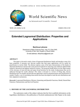 Extended Lognormal Distribution: Properties and Applications