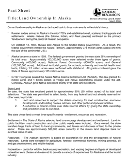 Fact Sheet: Land Ownership in Alaska