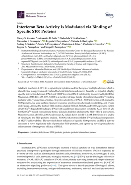 Interferon Beta Activity Is Modulated Via Binding of Specific S100 Proteins