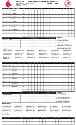 Boston Red Sox(92-65) Vs New York Yankees(81-76)