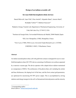 Design of an Indium Arsenide Cell for Near-Field