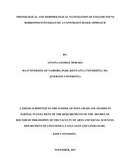 Phonological and Morphological Nativization of Ekegusii Loanwords from Kiswahili and English