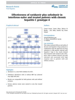 Effectiveness of Ravidasvir Plus Sofosbuvir in Interferon-Naïve and Treated Patients with Chronic Hepatitis C Genotype-4