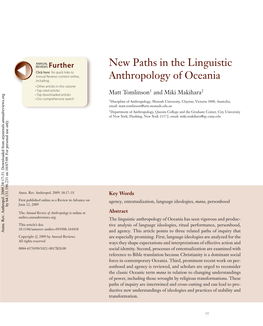 New Paths in the Linguistic Anthropology of Oceania