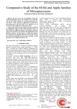 Comparative Study of the 64-Bit and Apple Families of Microprocessors Nitin Kumar Sharma, K.P.Yadav, B.K.Sharma