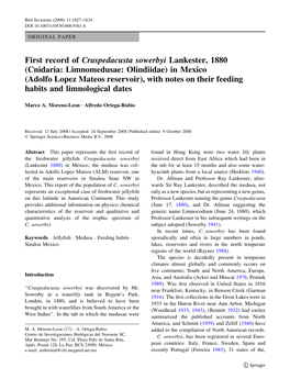 First Record of Craspedacusta Sowerbyi Lankester, 1880 (Cnidaria