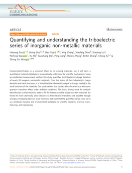 Quantifying and Understanding the Triboelectric Series of Inorganic Non-Metallic Materials