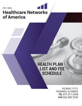 Health Plan List and Fee Schedule