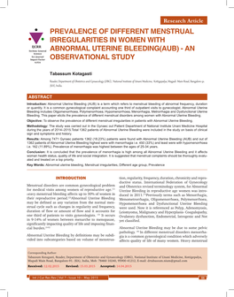 PREVALENCE of DIFFERENT MENSTRUAL IRREGULARITIES in WOMEN with IJCRR Section: General ABNORMAL UTERINE BLEEDING(AUB) - an Science Sci