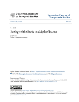 Ecology of the Erotic in a Myth of Inanna Judy Grahn Institute of Transpersonal Psychology