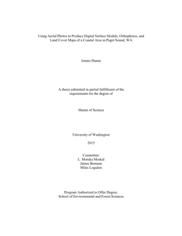 Using Aerial Photos to Produce Digital Surface Models, Orthophotos, and Land Cover Maps of a Coastal Area in Puget Sound, WA