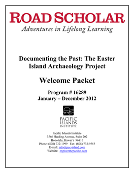 The Easter Island Archaeology Project Welcome Packet Program # 16289
