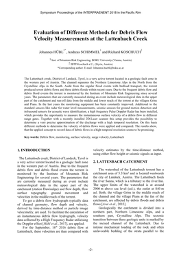 Evaluation of Different Methods for Debris Flow Velocity Measurements at the Lattenbach Creek