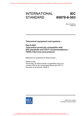 International Standard IEC 60870-6-503 Has Been Prepared by IEC Technical Committee 57: Power System Control and Associated Communications