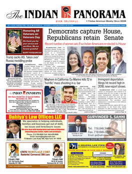 Democrats Capture House, Republicans Retain Senate Record Number of Women Win; Four Indian Americans Re-Elected to House