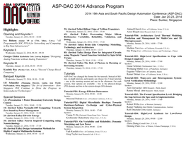 ASP-DAC 2014 Advance Program